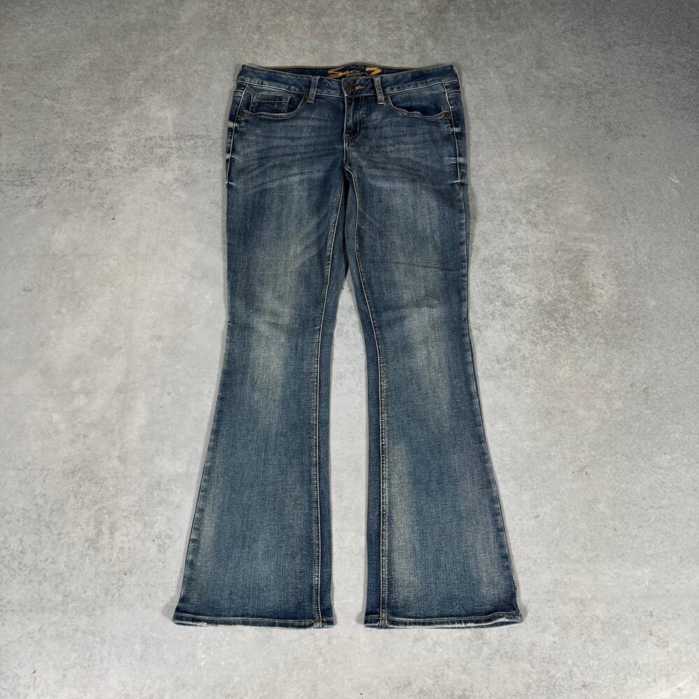 Seven7 Boot Cut Jeans Mid Rise Stretch Medium Blue Womens - Size: 10